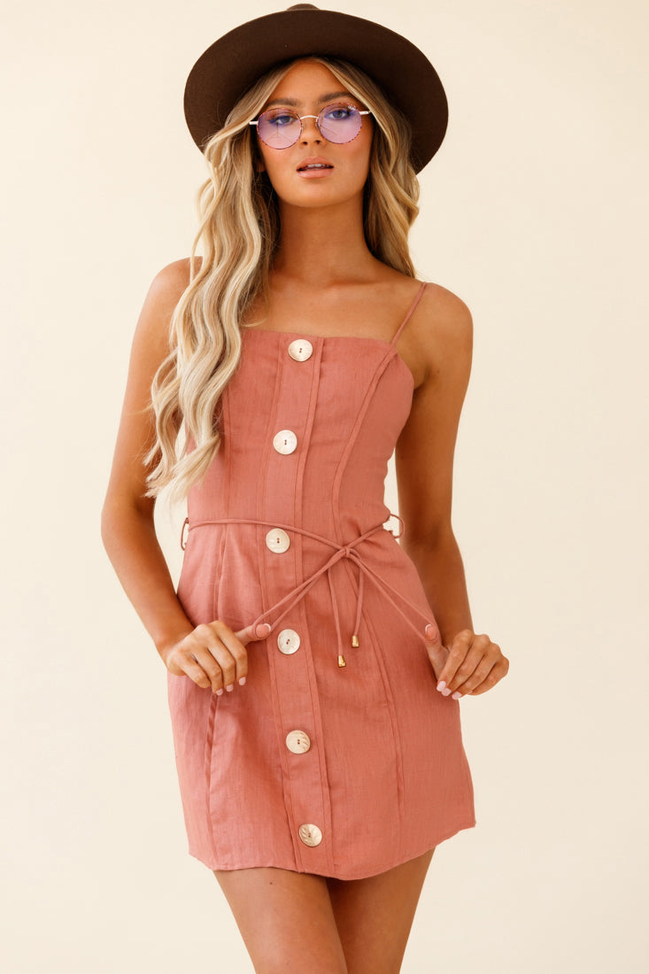Sacramento Faux Placket Button Detail Dress Rose
