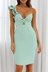 Iris Twist Bust Ruffle Shoulder Knee Length Dress Mint