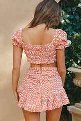 Paradis Ruched Eyelet Embroidery Mini Skirt Terracotta