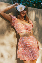 Paradis Off-Shoulder Shirred Eyelet Embroidery Crop Top Terracotta
