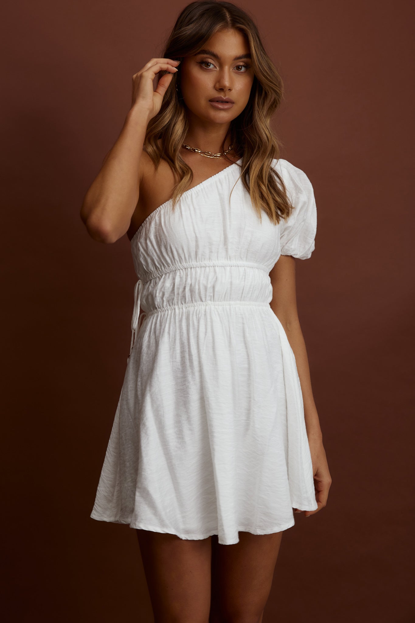 True Heart One-Shoulder A-Line Dress White