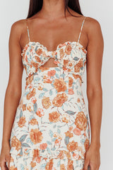 Everglow Shirred Bust Midi Dress Floral Beige