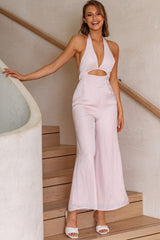 Guest List Halterneck Open Back Jumpsuit Nude