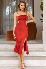 Mary Jane Gathered Bust Tie Back Midi Dress Copper