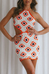 Summer Love Open Back Crochet Mini Dress Pink