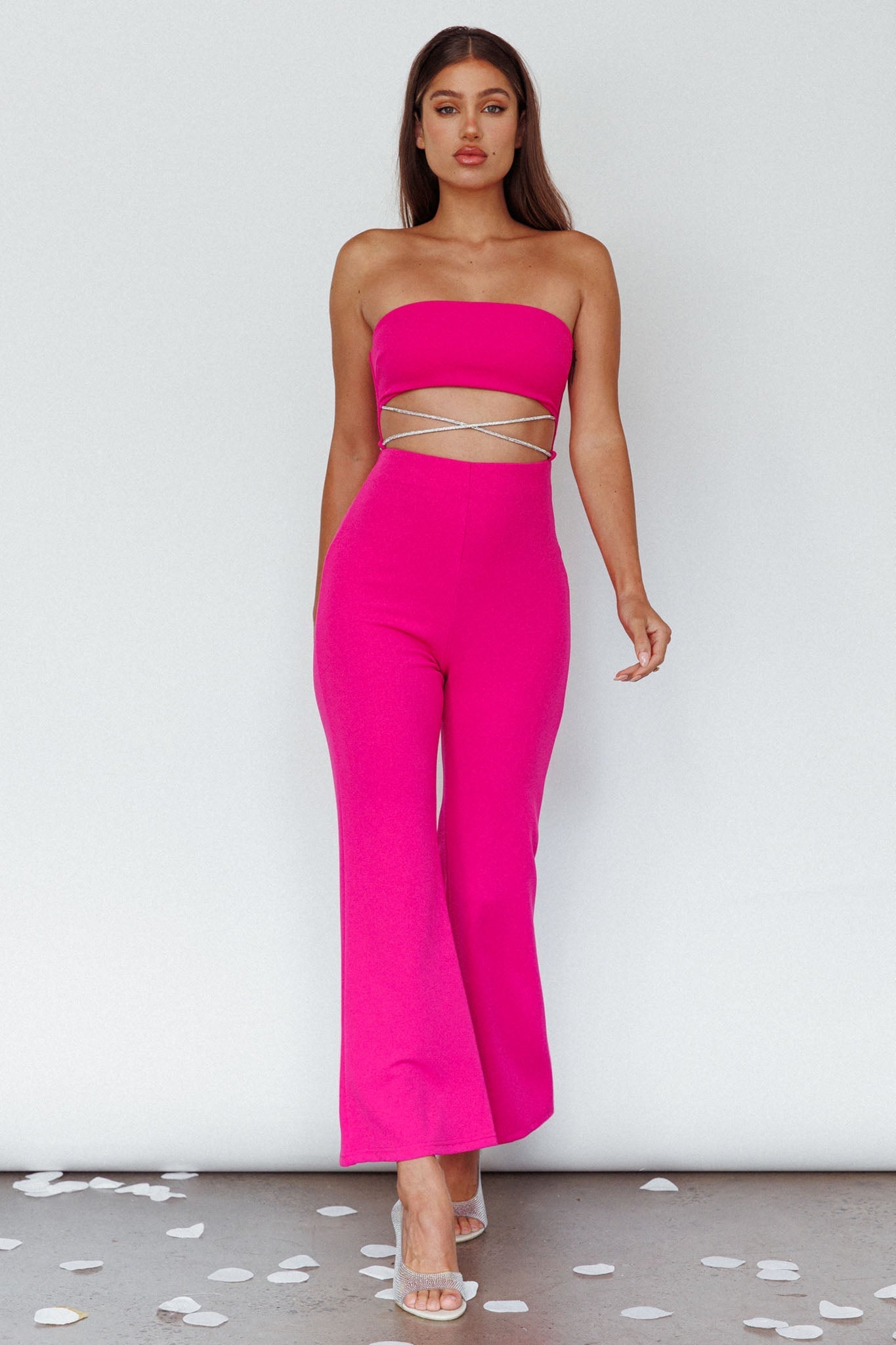 Nohemi Strapless Diamante Jumpsuit Fuchsia