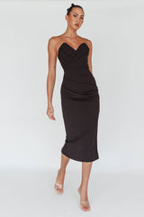 Yours Alone Gathered Detail Midi Dress Black