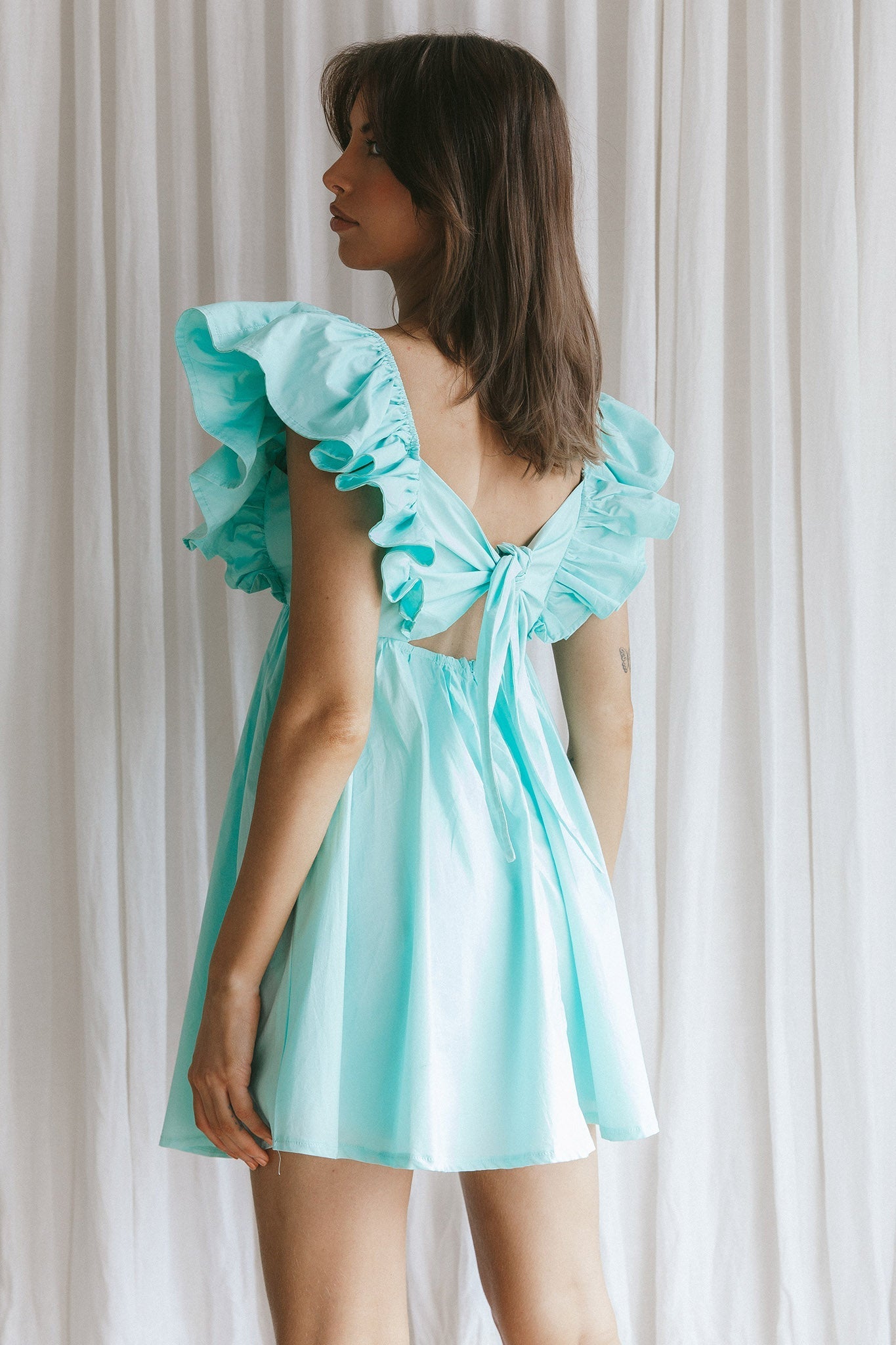 Marlina Ruffle Sleeve Babydoll Mini Dress Mint