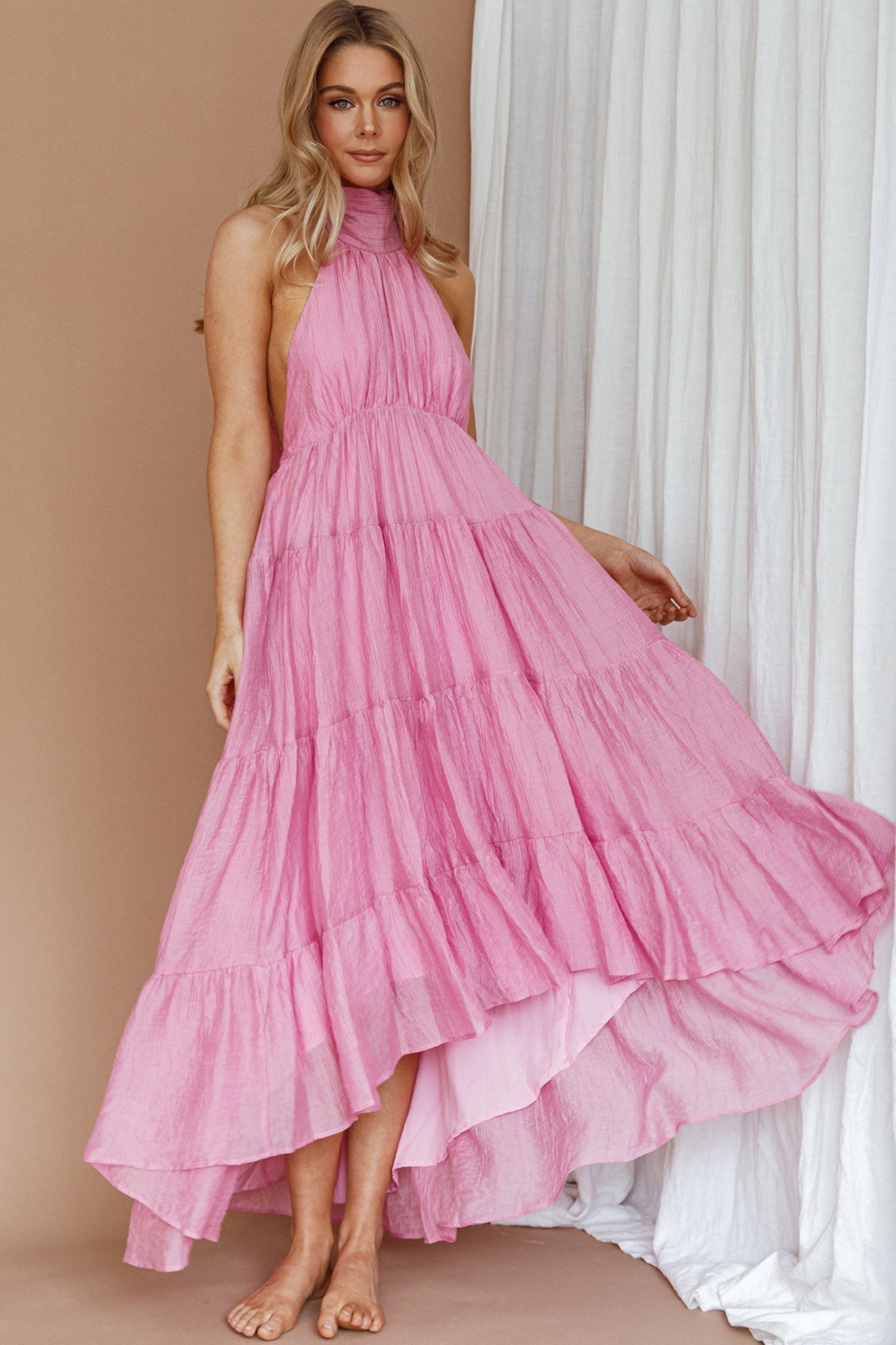 South Haven Halter Midi Dress Pink