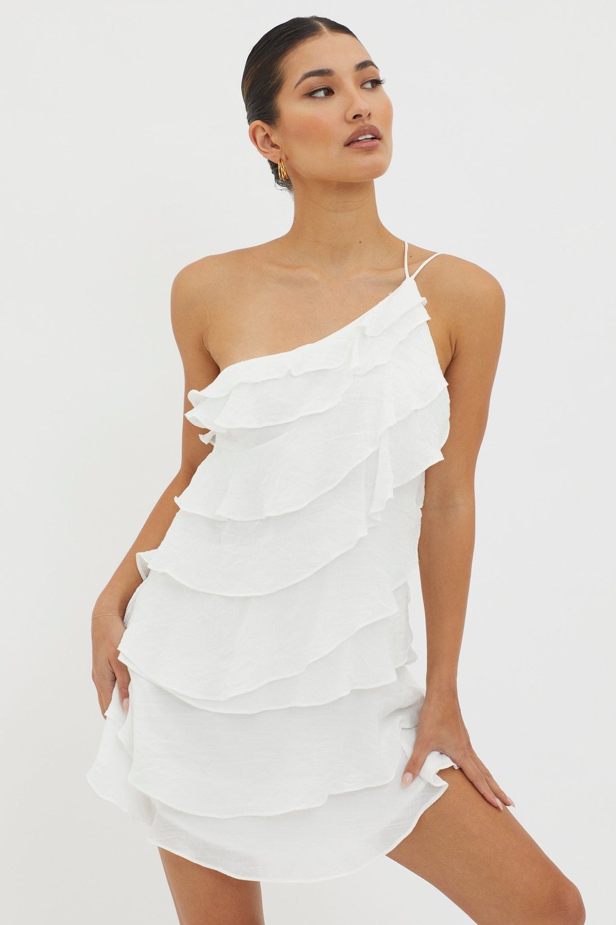 Arrabel Tiered Ruffle Mini Dress White
