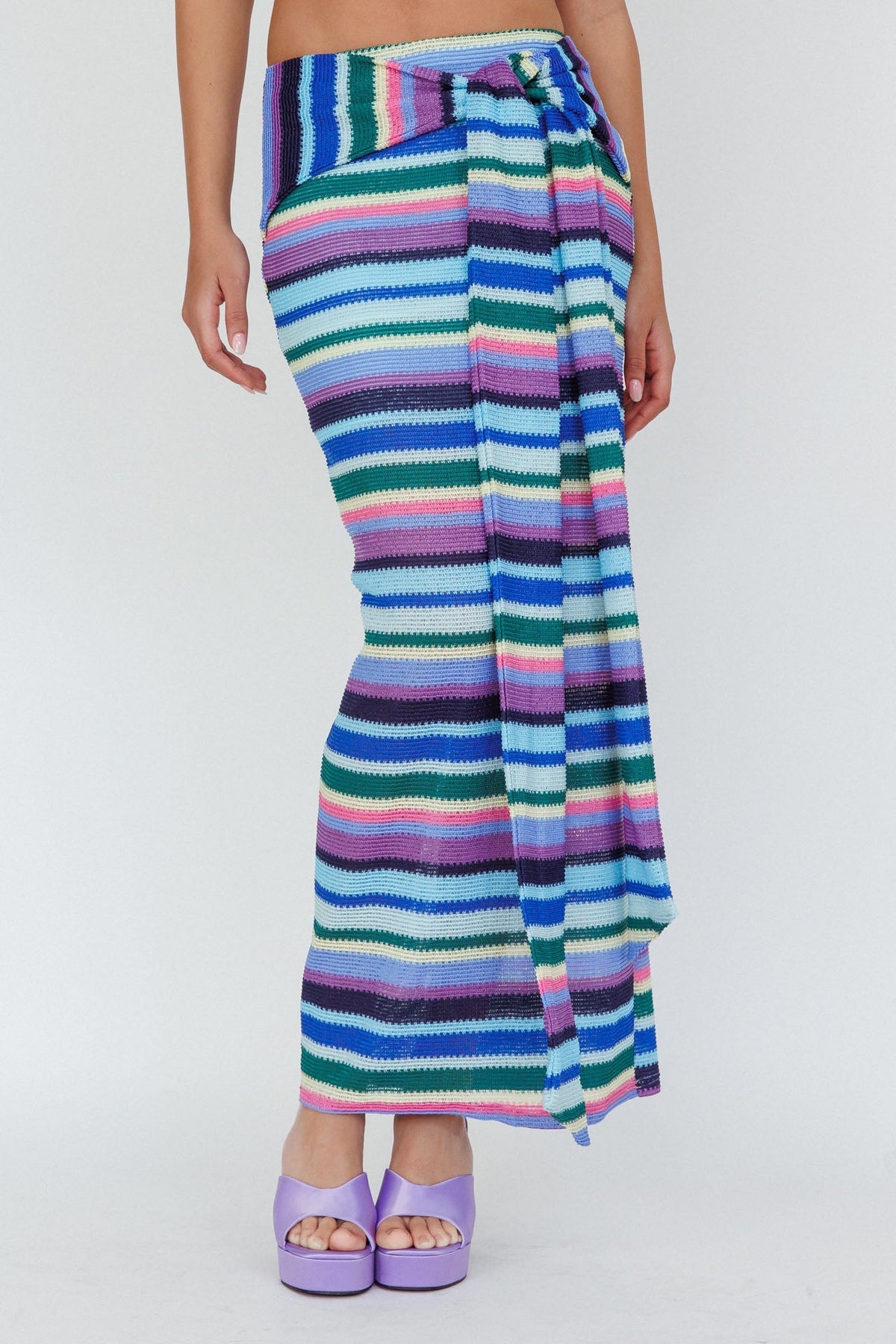 Sammi Tie Waist Knit Maxi Skirt Purple Multi
