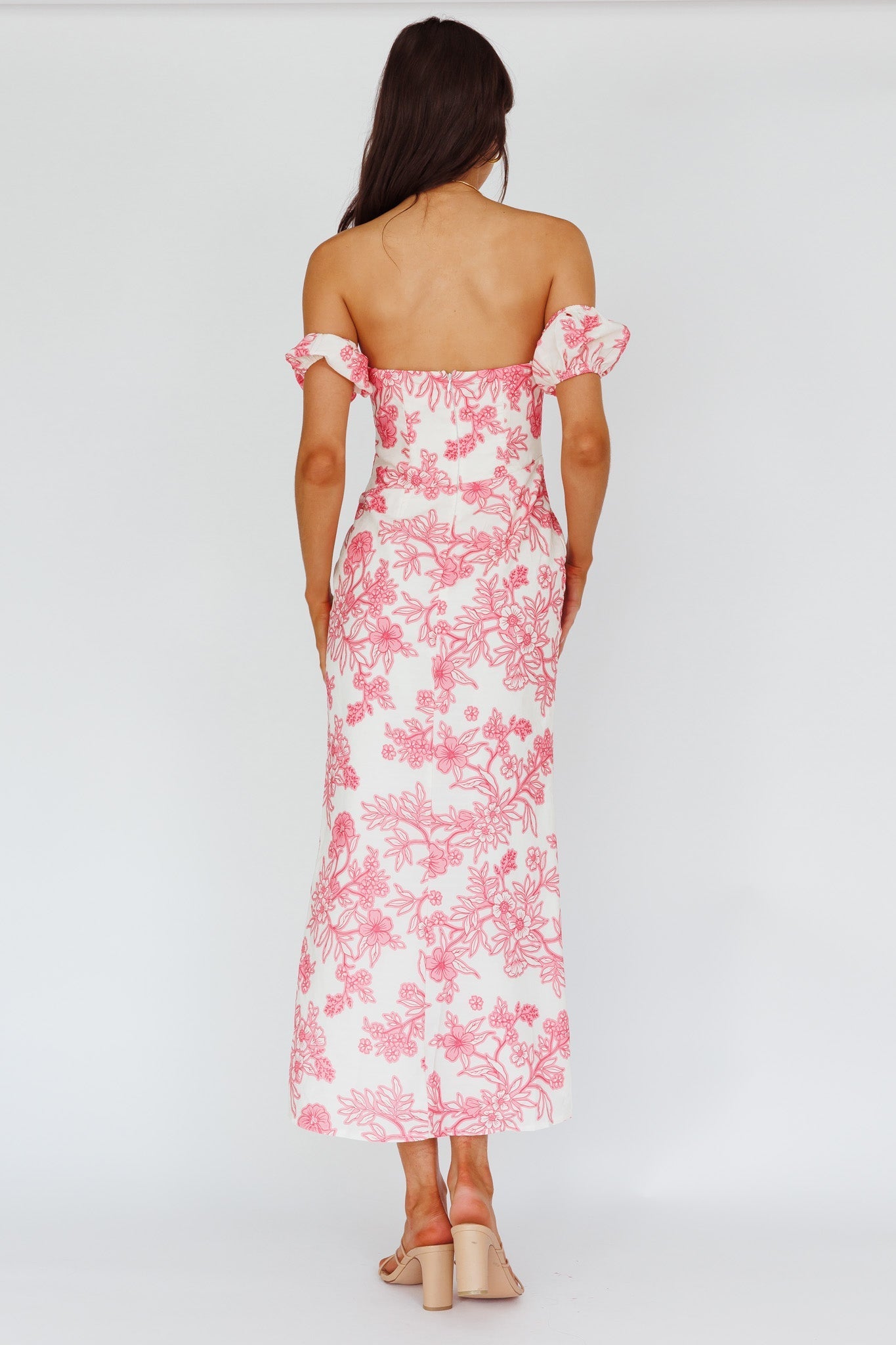 Olivier Off-Shoulder Midi Dress Floral Pink