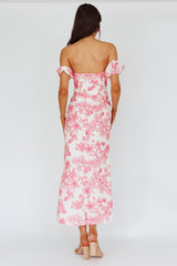 Olivier Off-Shoulder Midi Dress Floral Pink