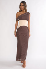 Milos Asymmetric Neckline Maxi Dress Chocolate Dot