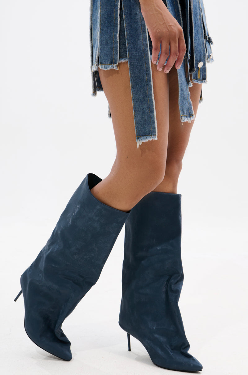 AZALEA WANG COUTURE CRAZY BLUE LUXE SHINE LOOK BOOT