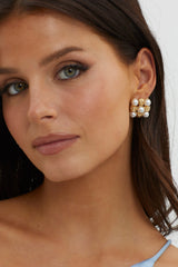 Montage Pearl Stud Earrings Gold
