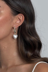 Paris Puffed Pearl Hoop Earrings Gold