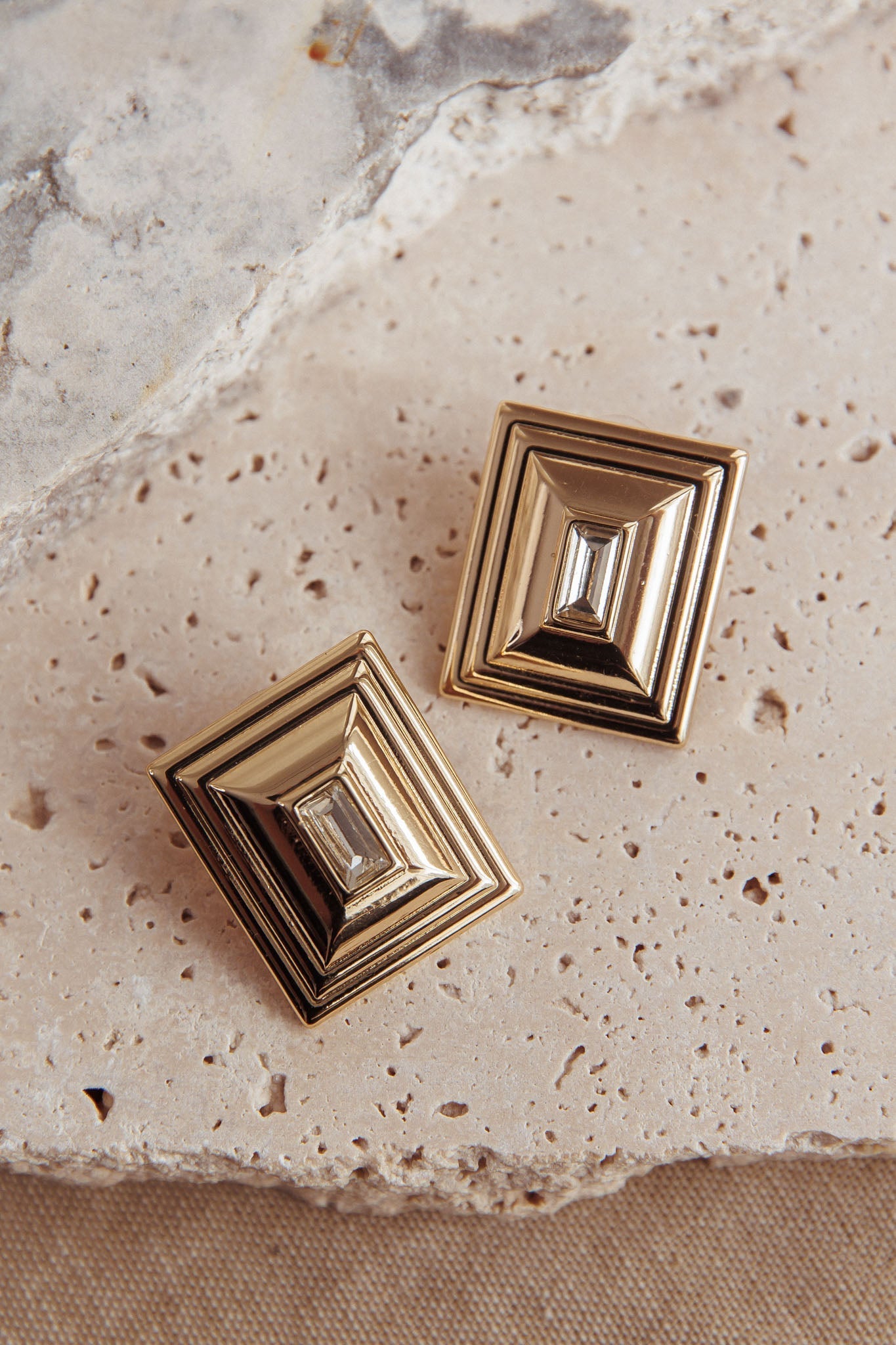 Martha Rectangle Rhinestone Earrings Gold/Diamante