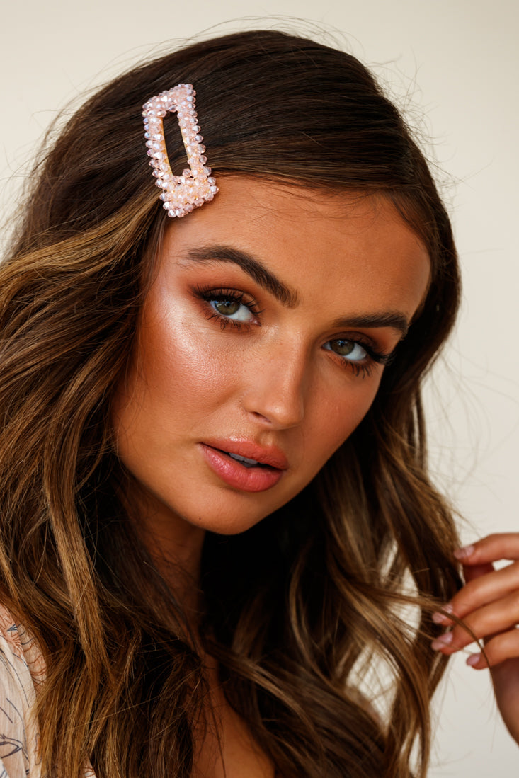Maisy Beaded Oversized Rectangle Barrette Pink