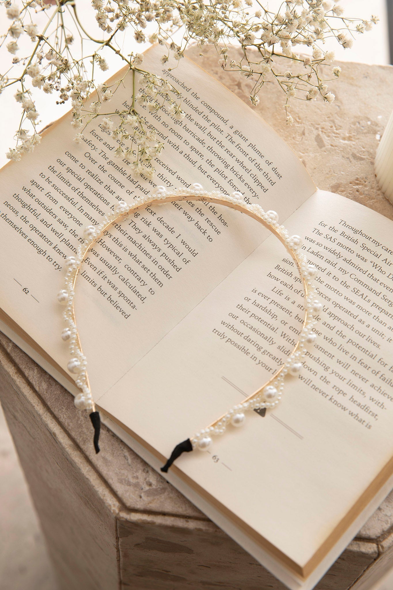 Harriet Pearl Gold Headband White