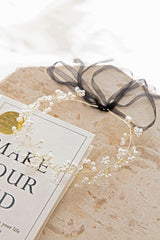 Enchanted Pearl & Crystal Wire Headband Gold