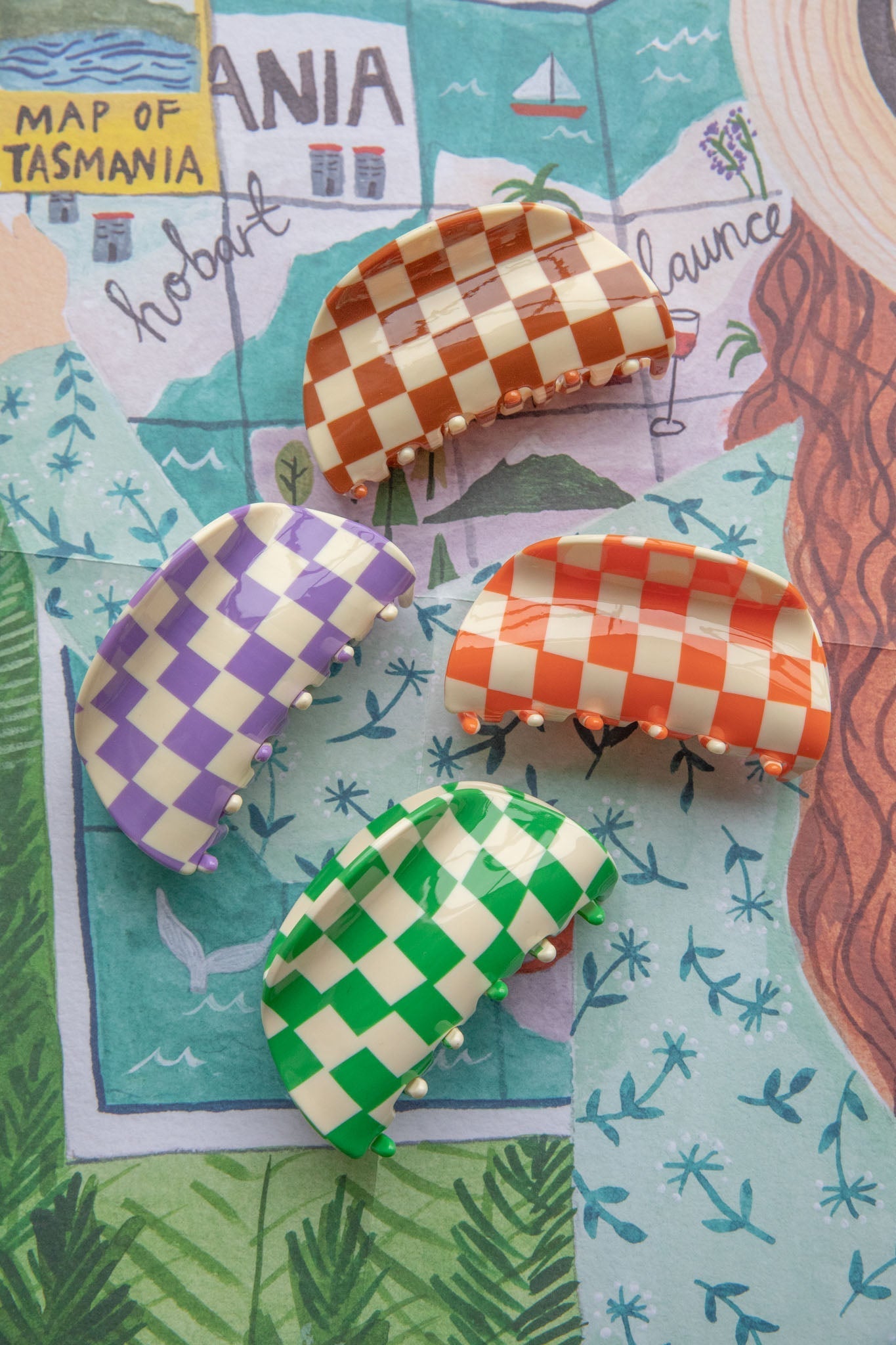 Kitsch Checkered Hair Clip Brown