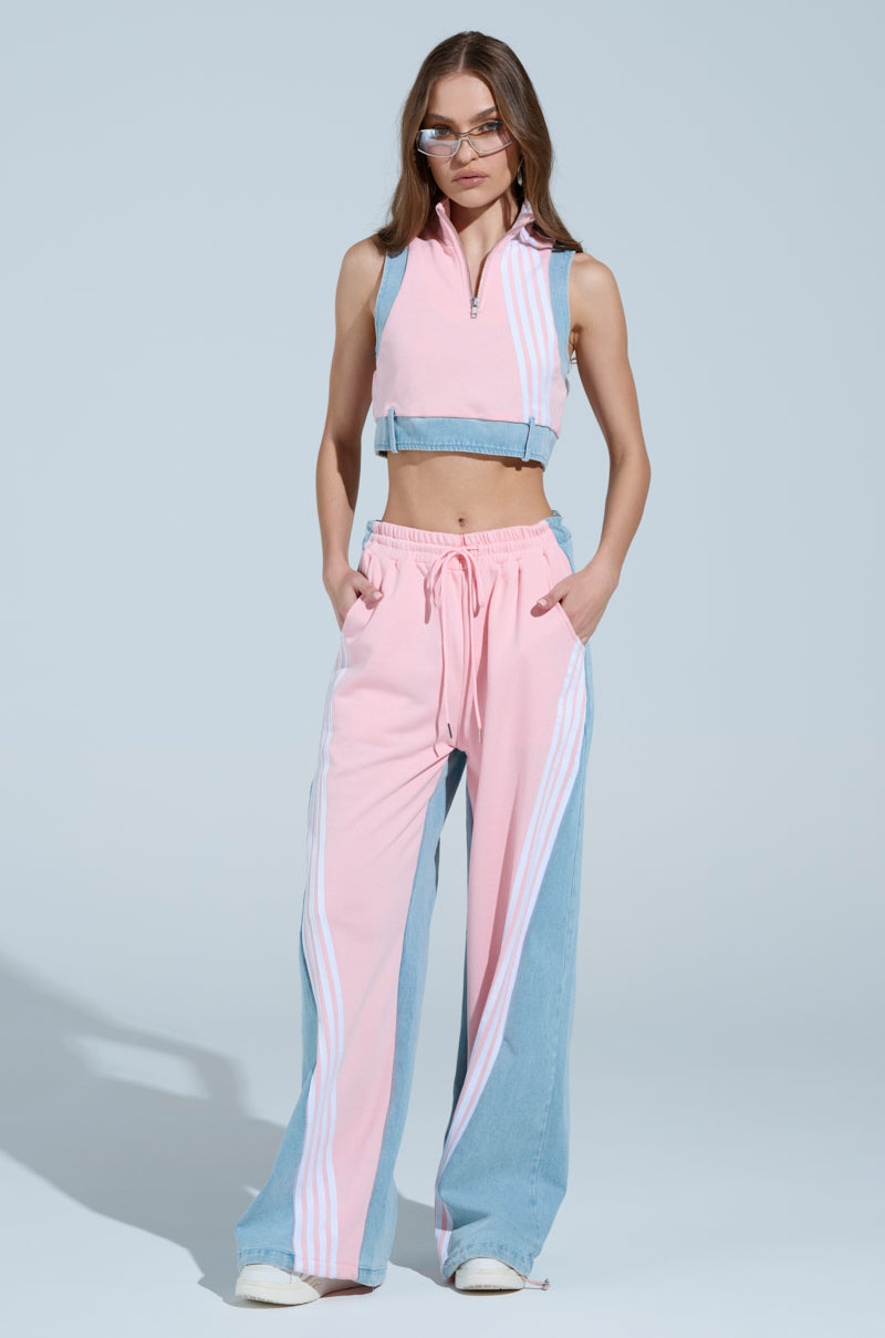 HEADS UP QUARTER ZIP SLEEVELESS SWEATSHIRT IN PINK