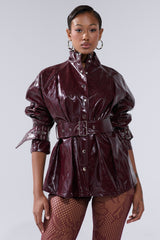 ON FIRE FAUX LEATHER BUTTON DOWN