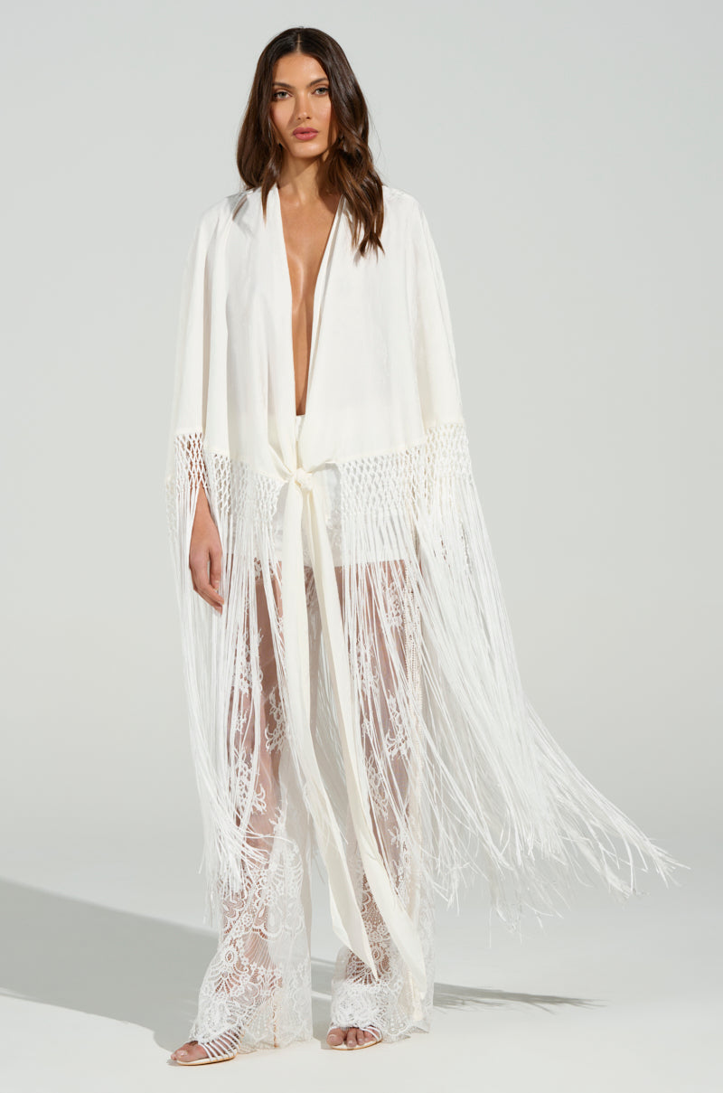 ON TO SOMETHING GOOD FRINGE TIE FRONT BLOUSE