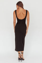 Emille Cut-Out Split Midi Dress Black