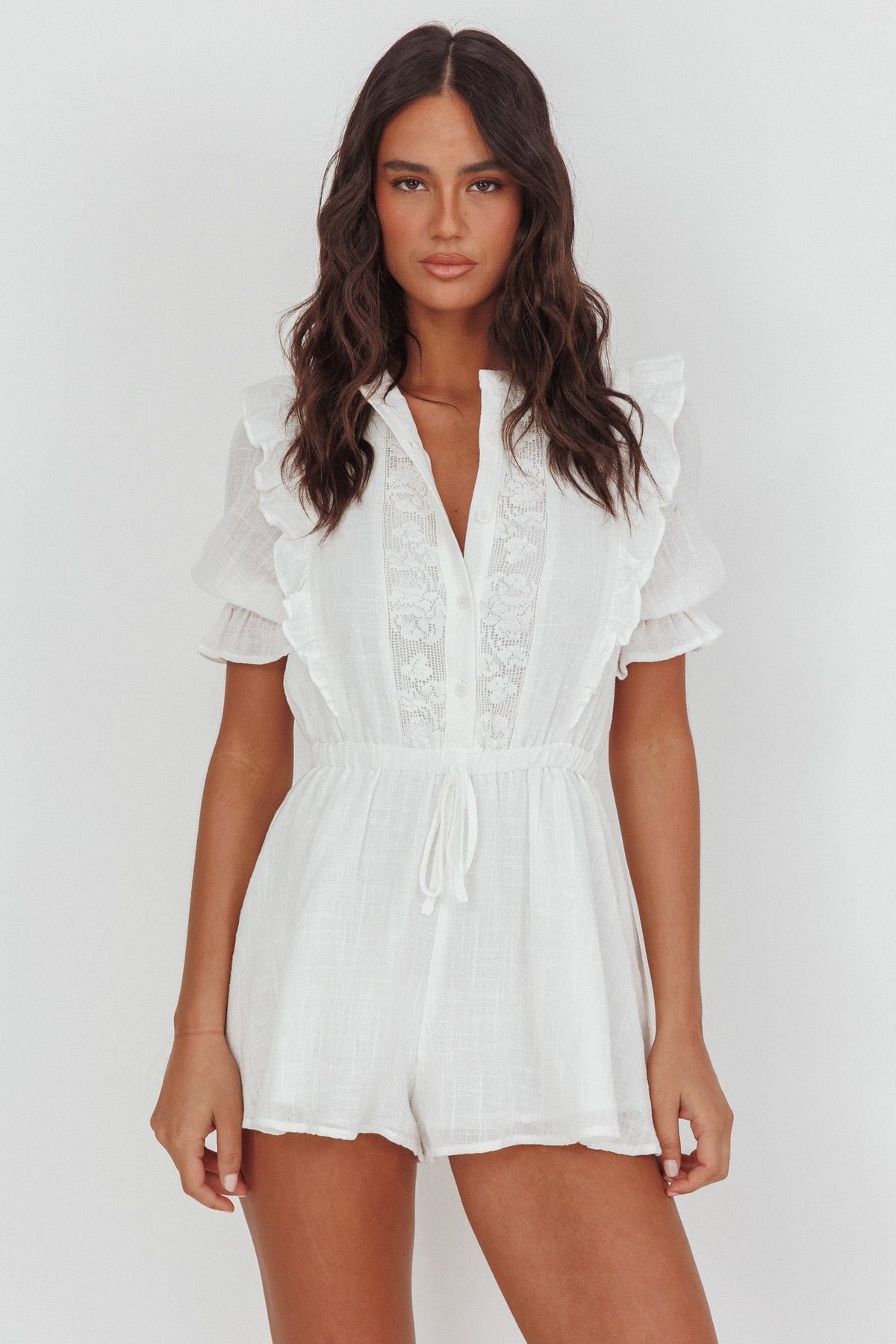 Fable Puff Sleeve Frill Romper White