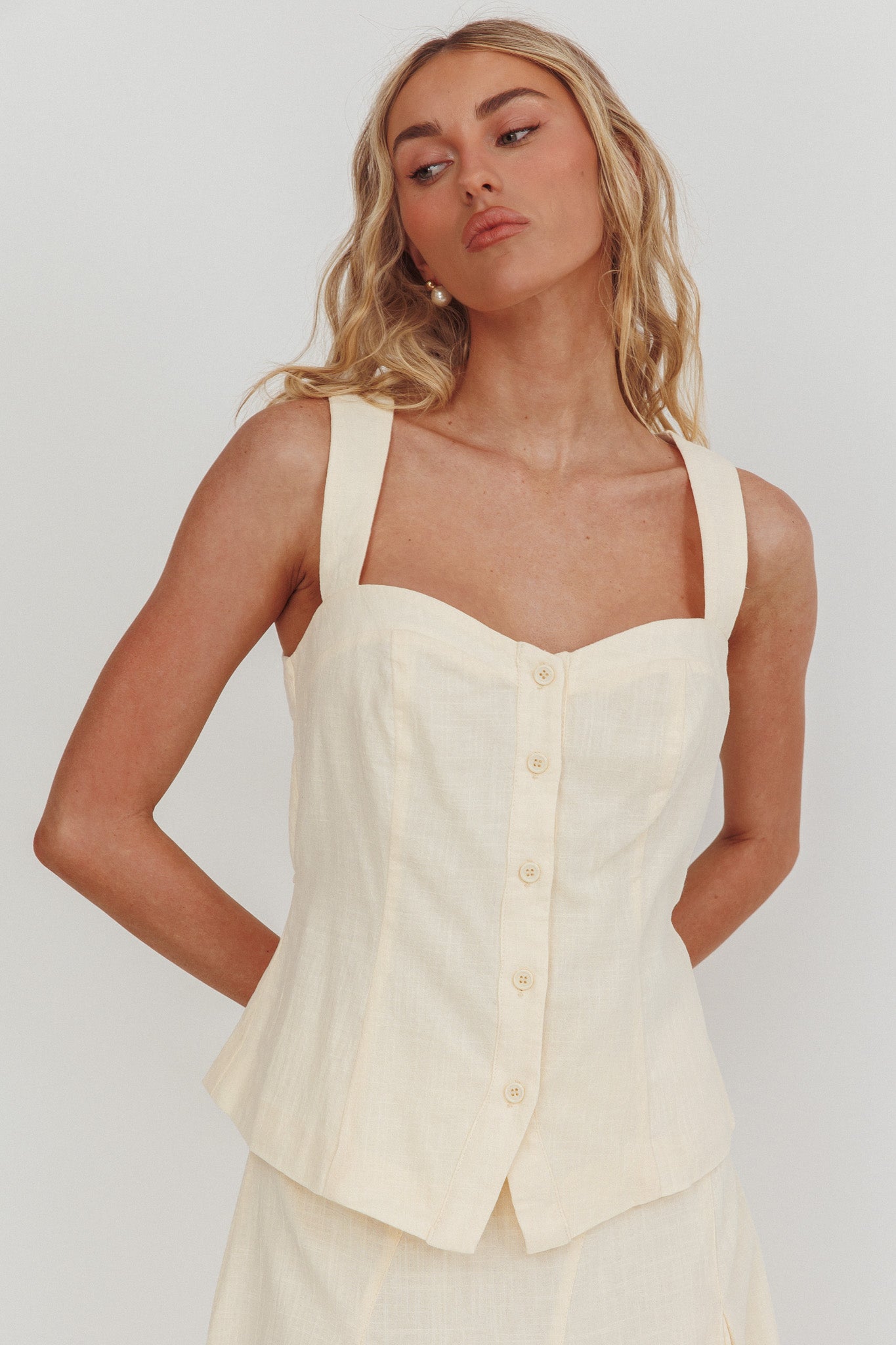 Morning Lights Button Up Top Cream