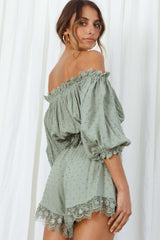 Romilly Scalloped Lace Trim Off-Shoulder Top Olive