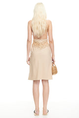 LIONESS Solana Midi Dress Beige Plaid