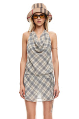 LIONESS Banks Halter Mini Dress Beige Plaid