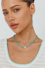Ibiza Turquoise Bead Pearl Necklace Gold