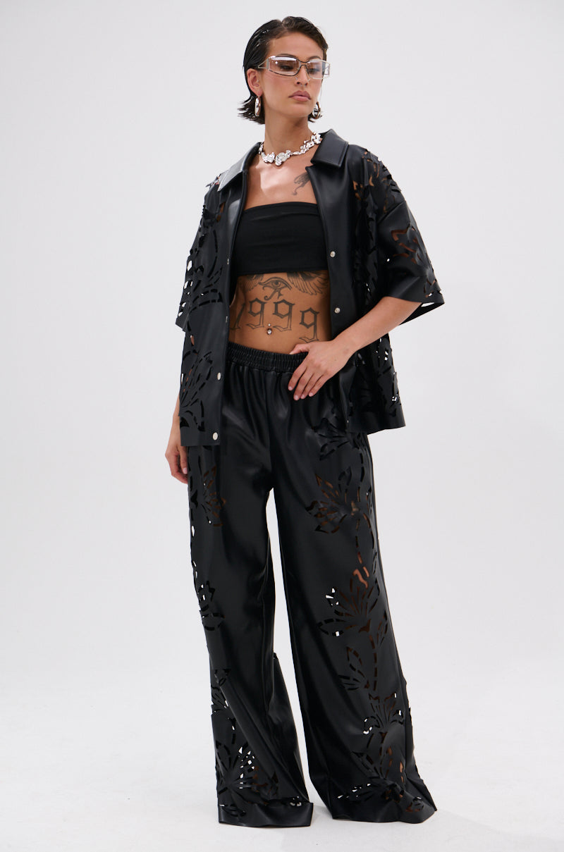GOING CRAZY PU CUTOUT BUTTON DOWN TOP