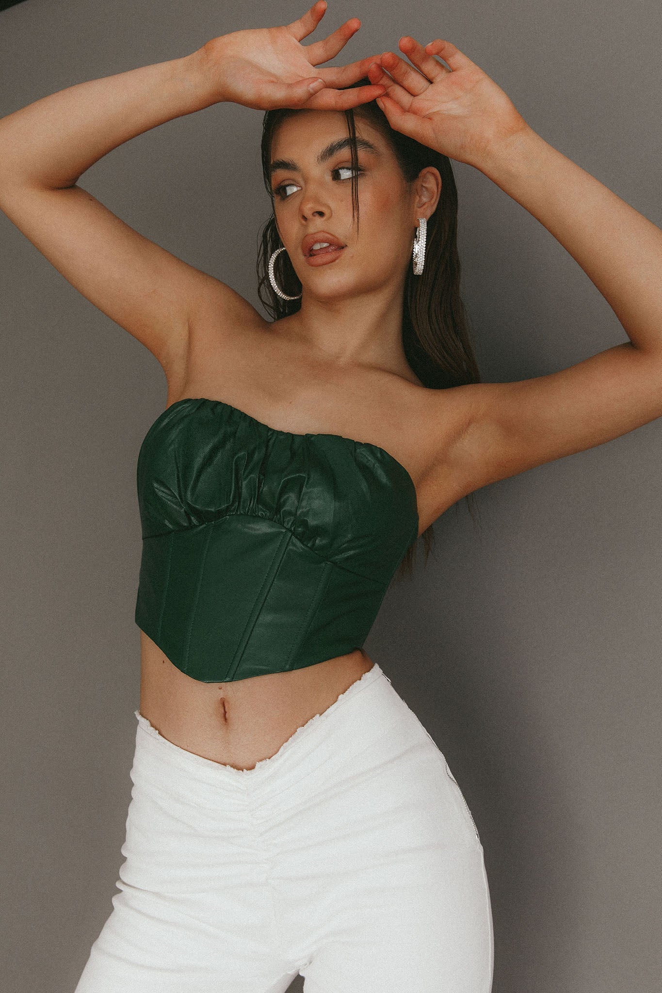 Erikah Strapless Corset Crop Top Hunter