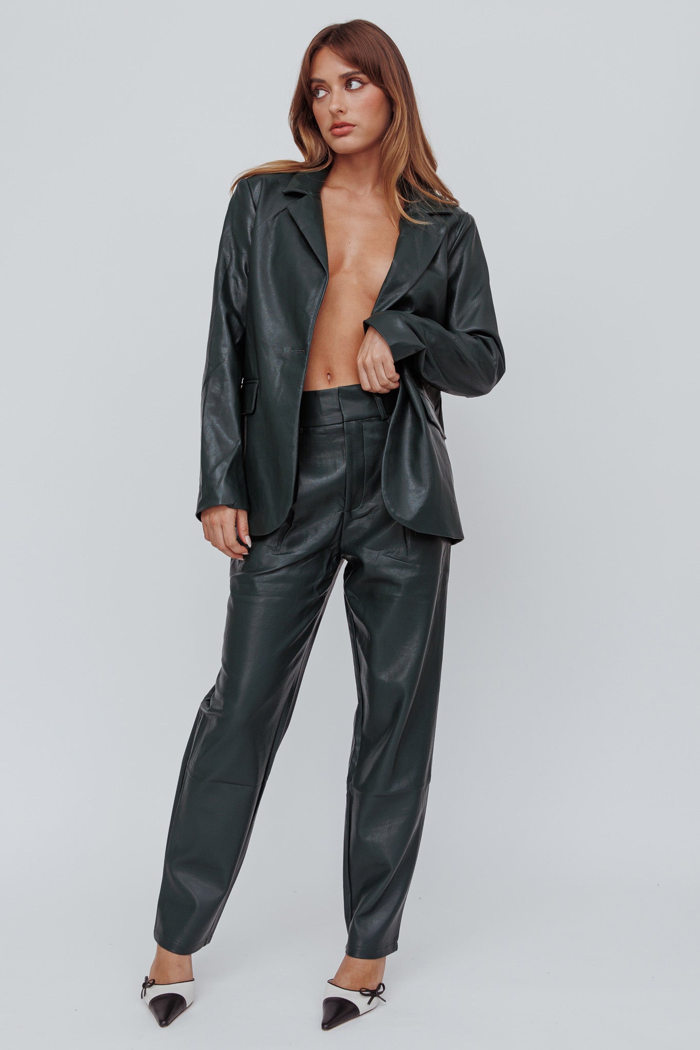 Left On Read Faux Leather Jacket Hunter Green