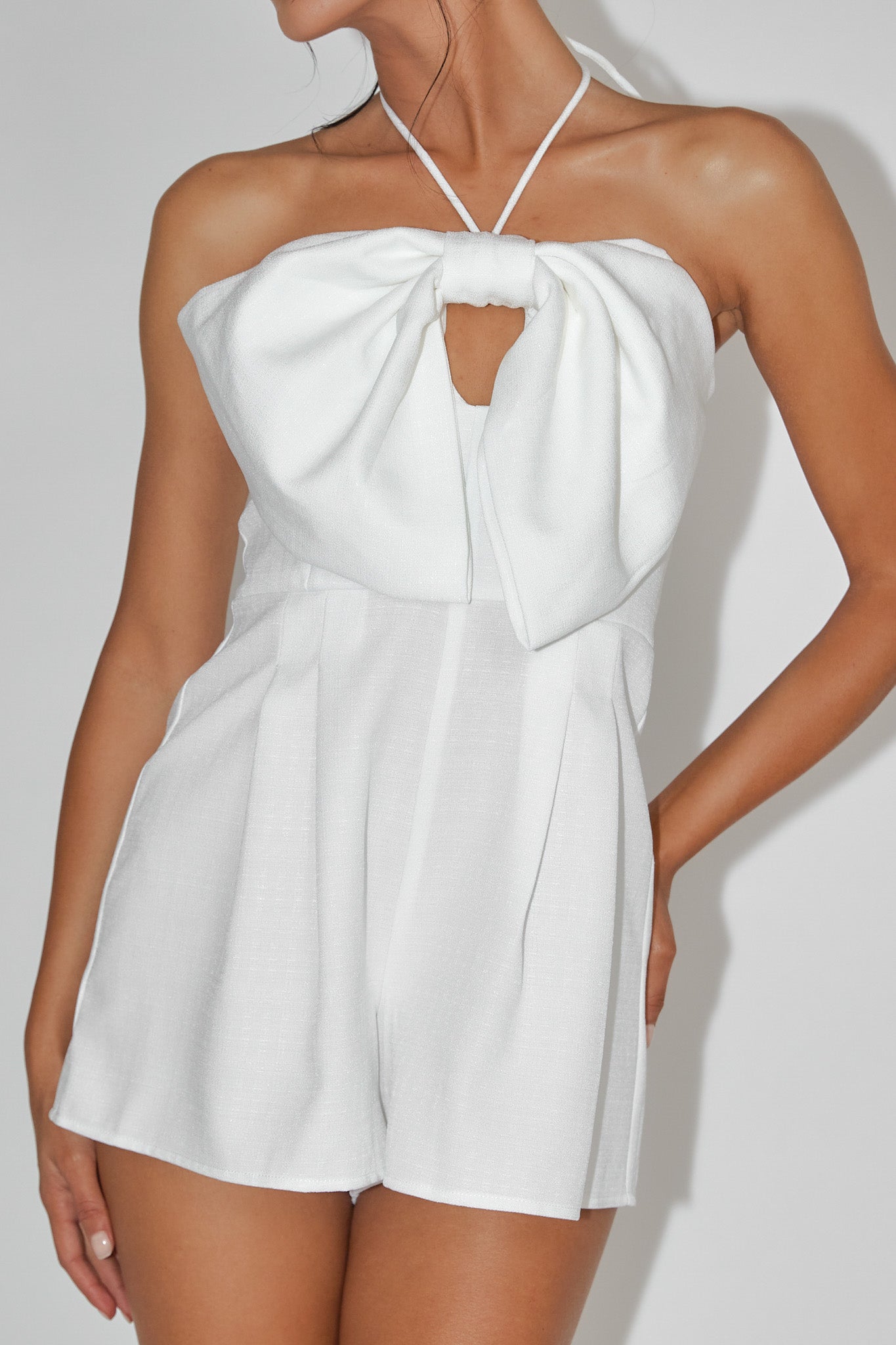 Tink Bow Bust Romper White