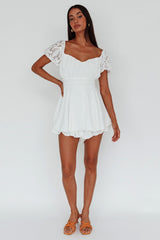 Lianah Lace Sleeve Tied Back Romper White