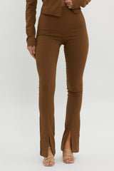 Zuzana Split Hem Flare Pants Brown