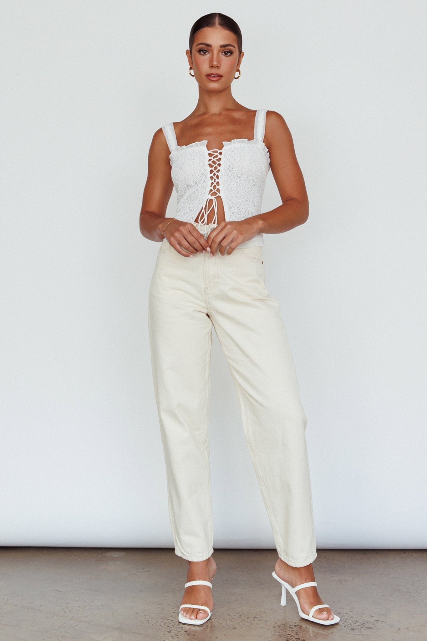 Never Miss Lace-Up Bust Top White