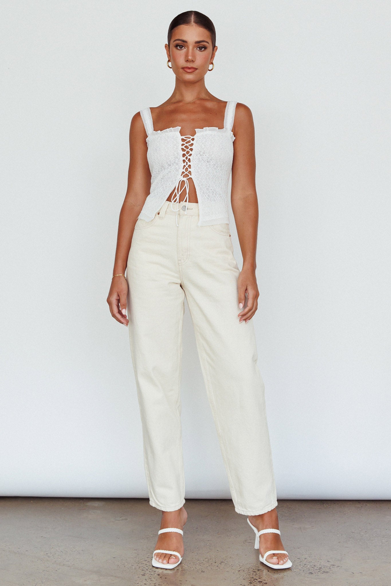 Never Miss Lace-Up Bust Top White