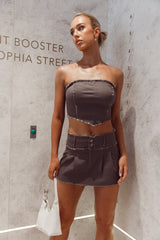 Hot Girl Summer Laced Back Crop Top Dark Grey
