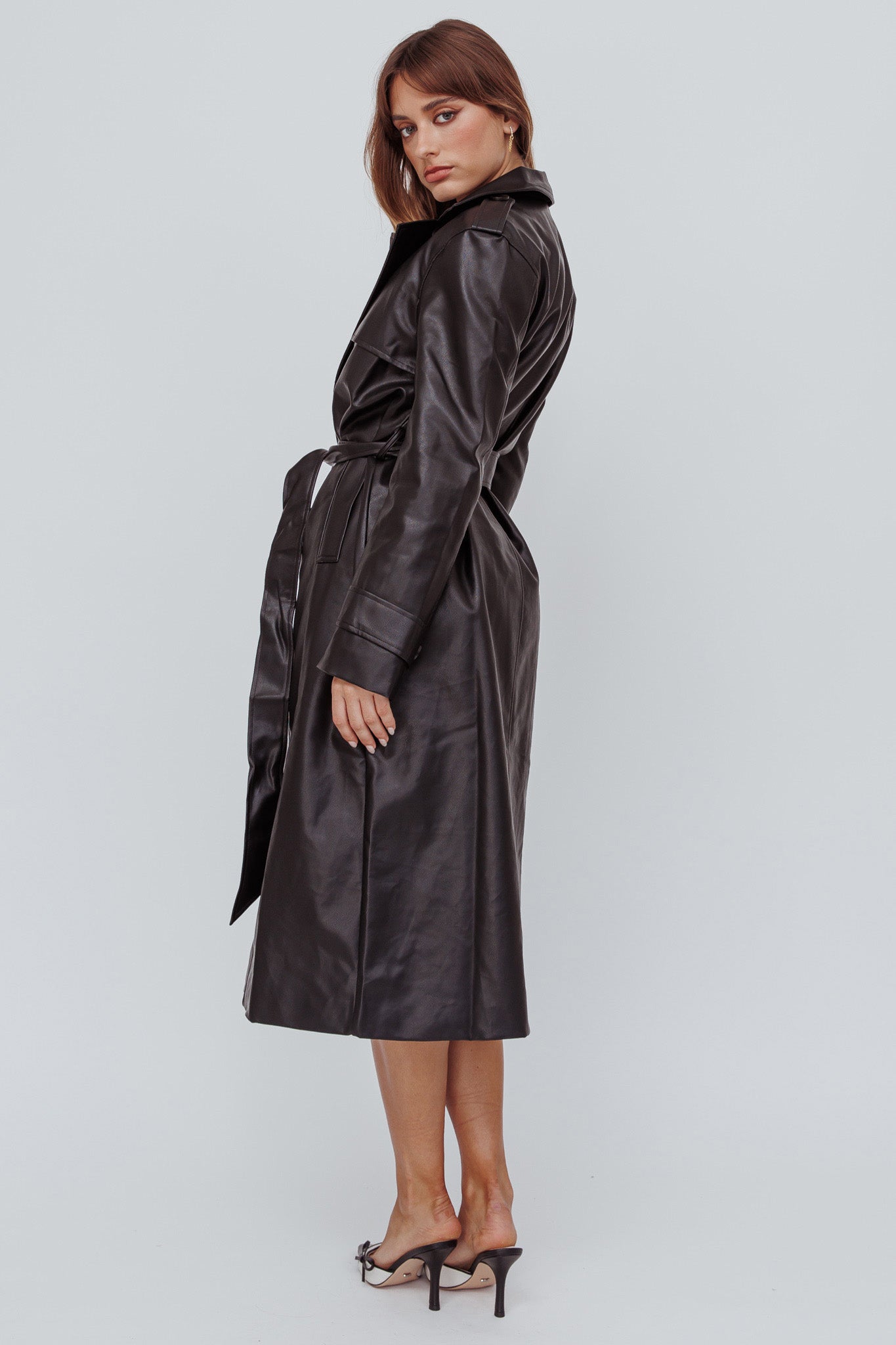 Zen Faux Leather Trench Coat Black