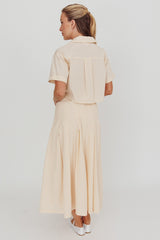Zealous A-Line Striped Midi Skirt Beige/Off White
