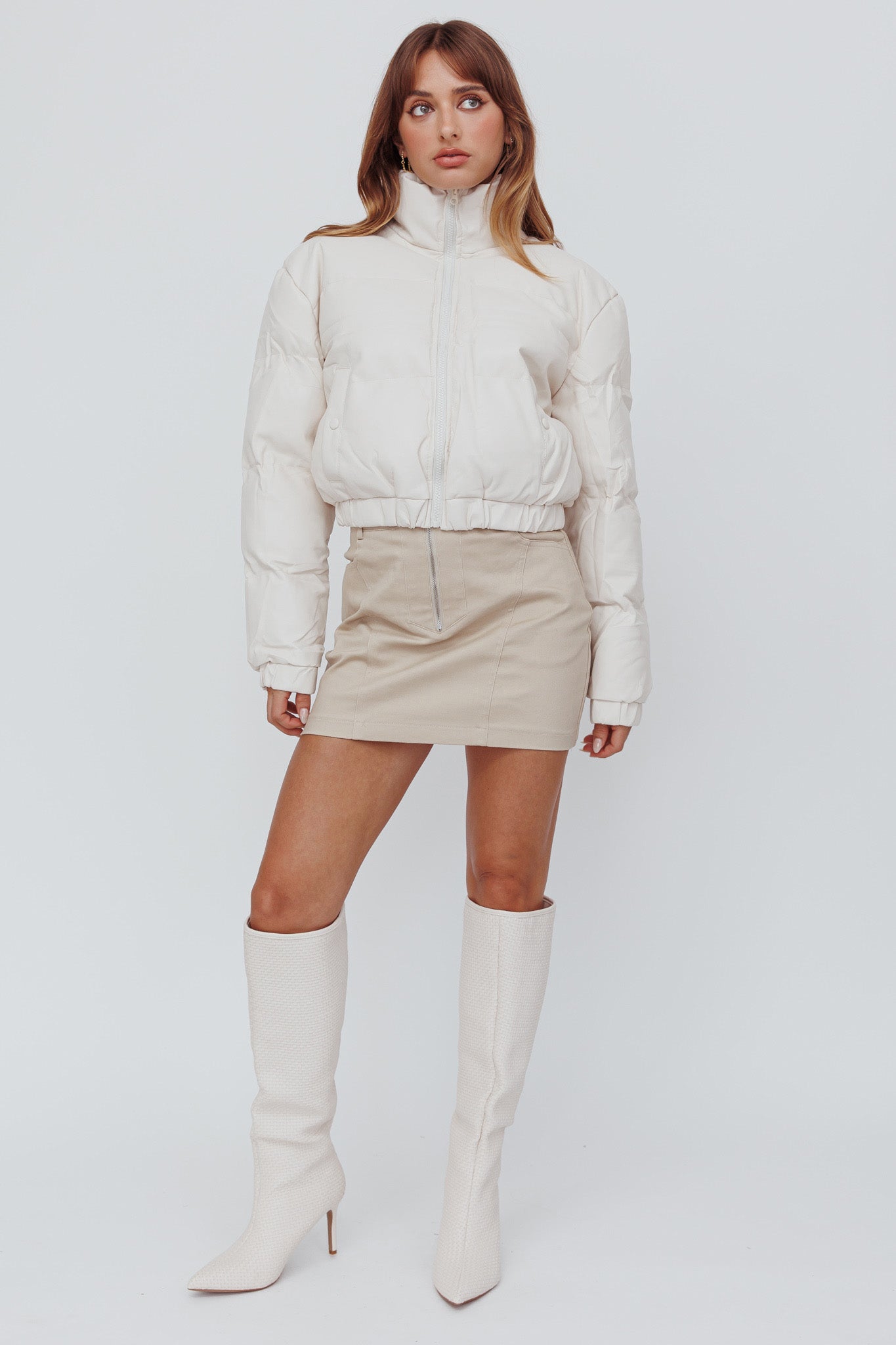 Winter Magic Faux Leather Puffer Jacket Cream