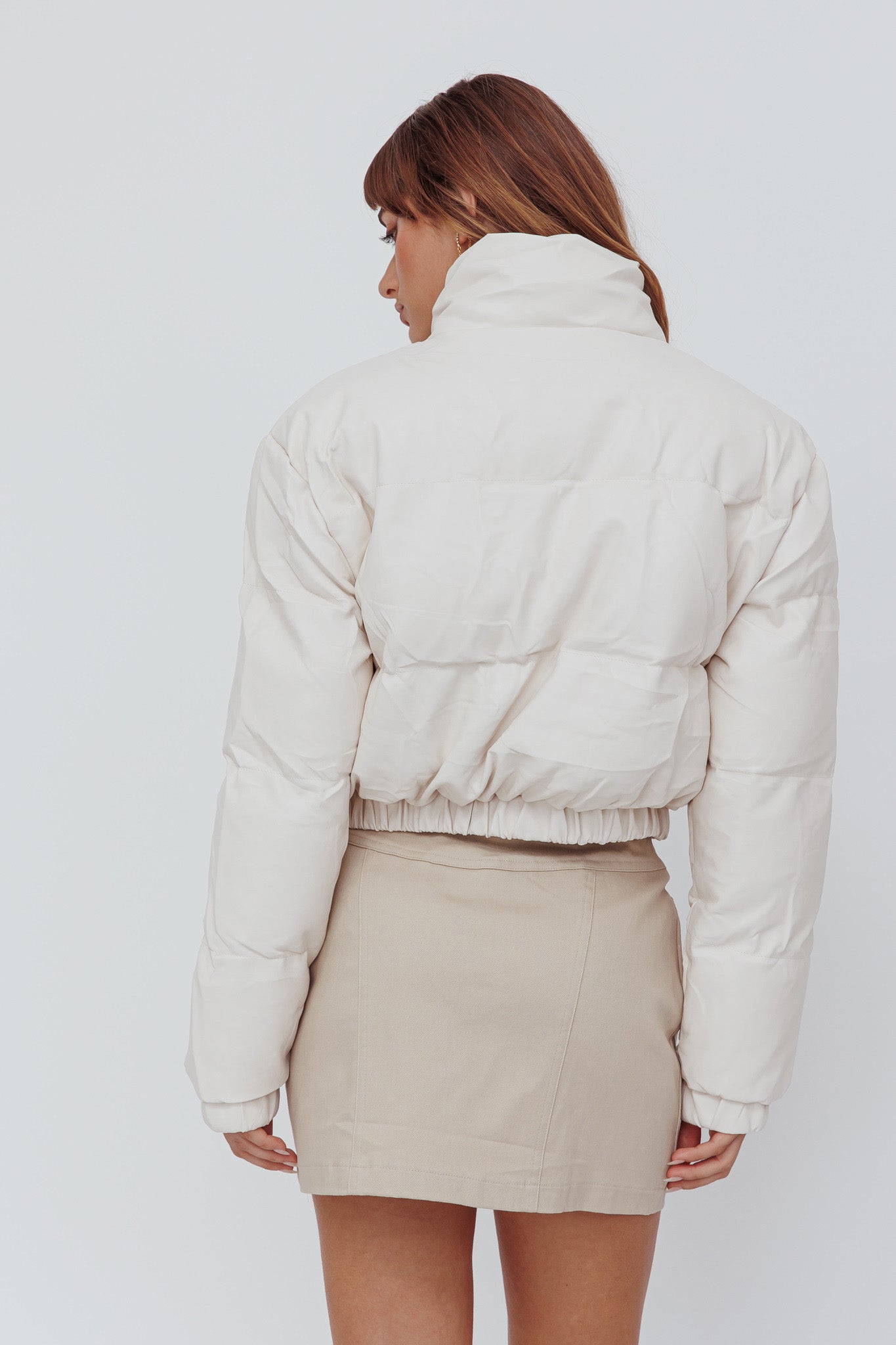 Winter Magic Faux Leather Puffer Jacket Cream
