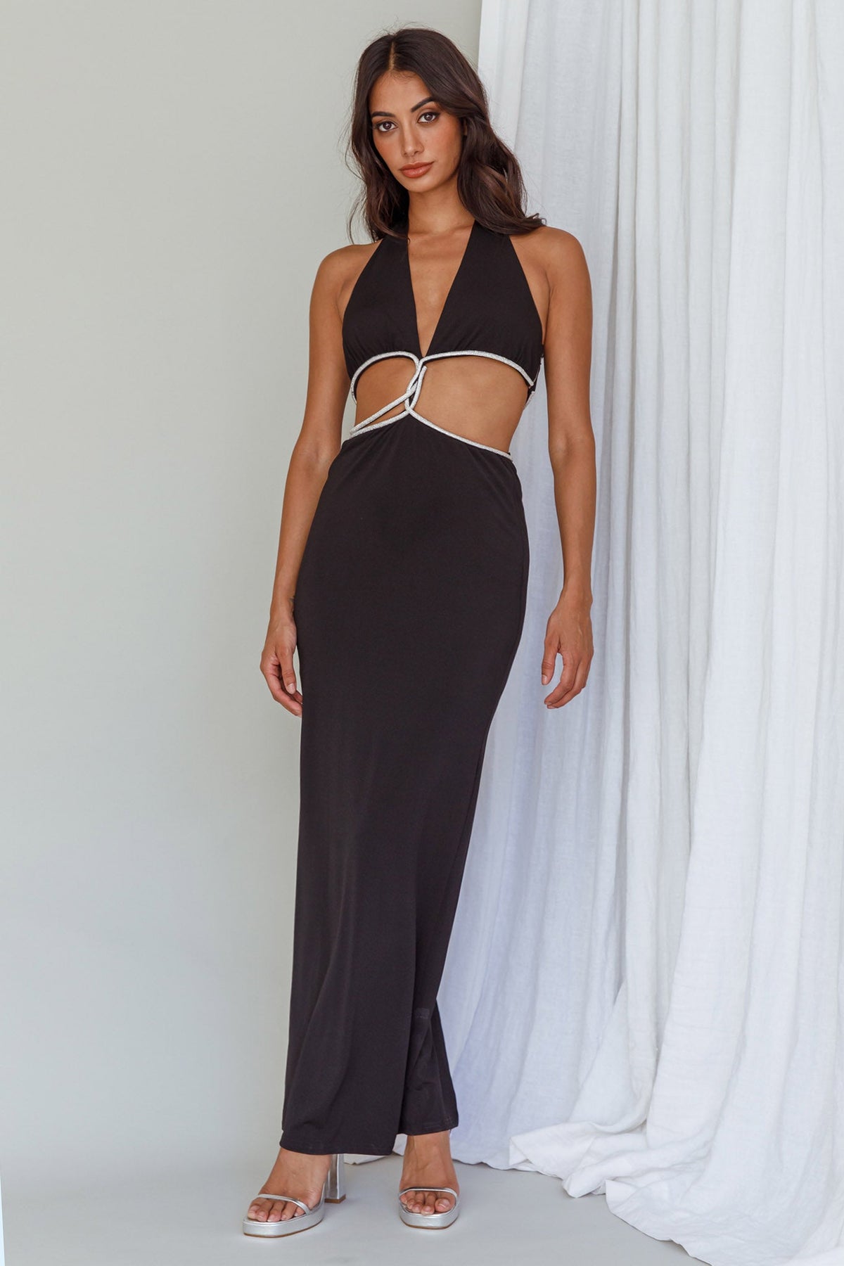 Starlight Stroll Cut-Out Diamante Dress Black
